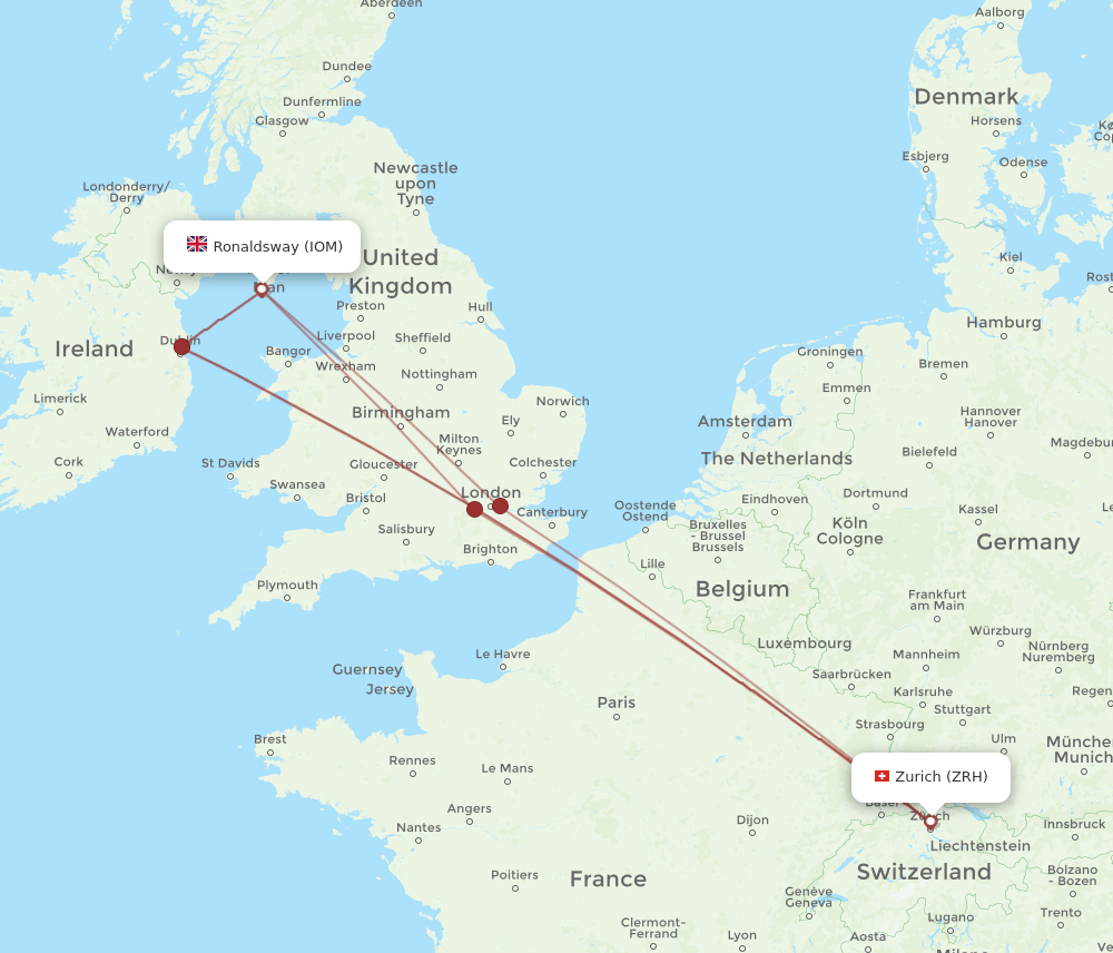 IOM-ZRH flight routes