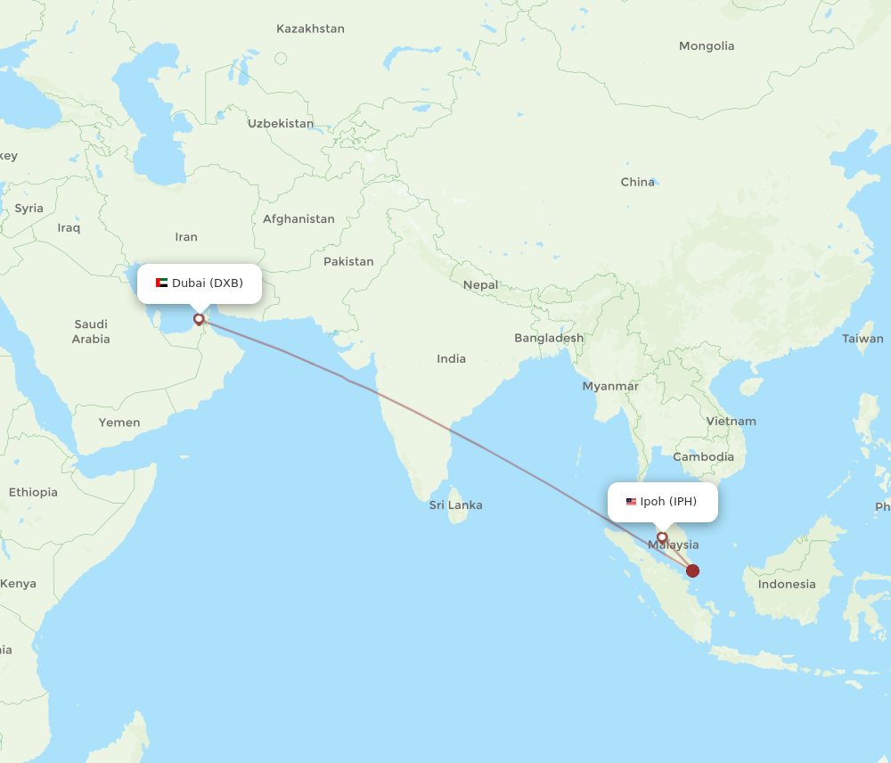 IPH to DXB flights and routes map