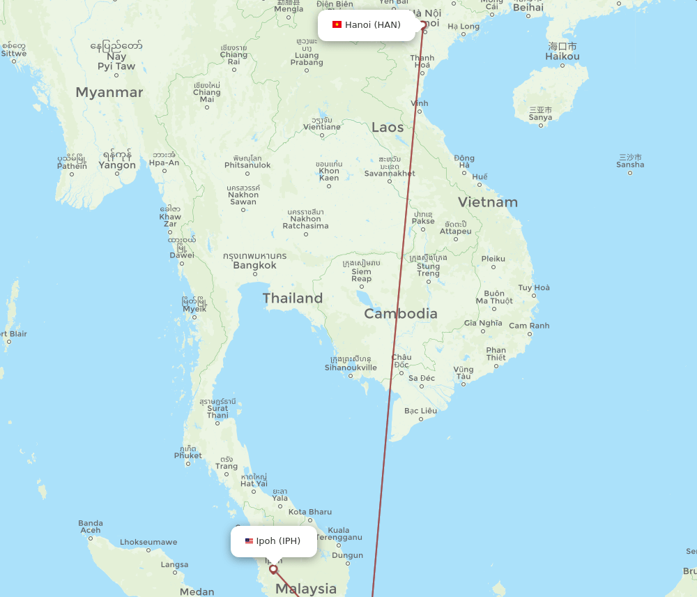 Hanoi - Ipoh route map and flight paths