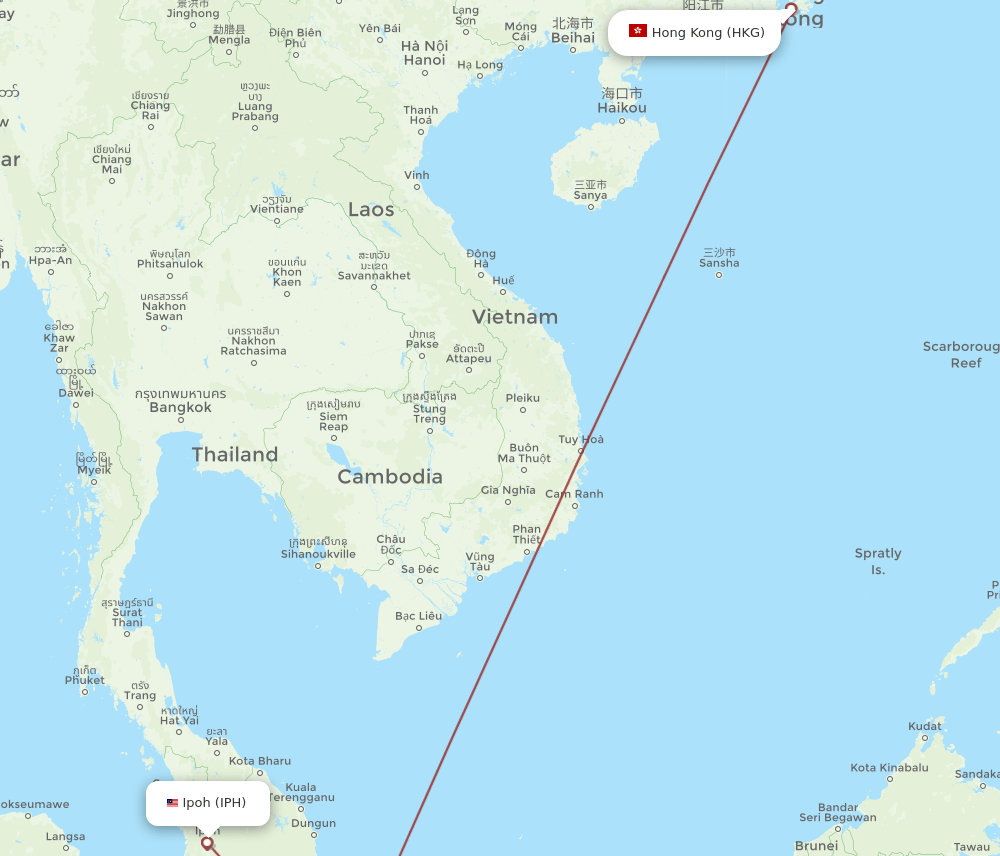 Hong Kong - Ipoh route map and flight paths