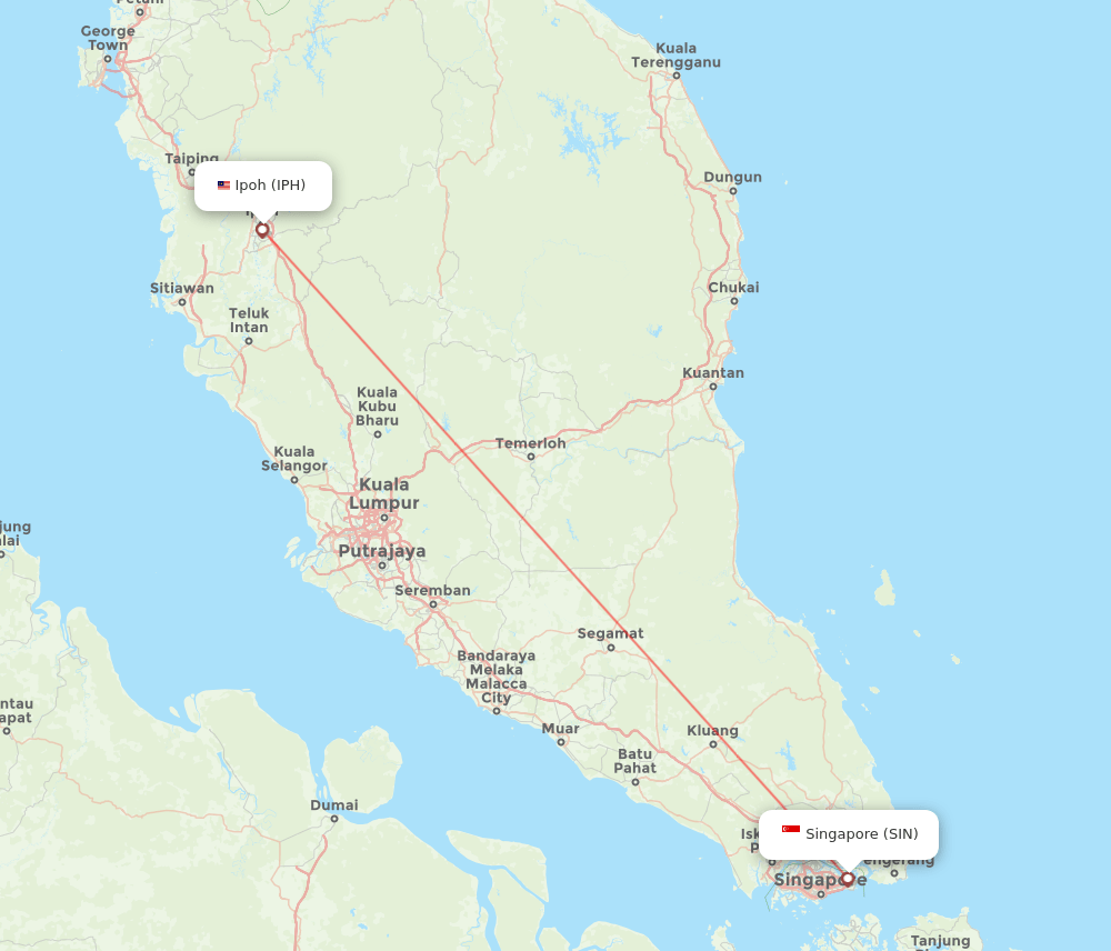 Ipoh - Singapore route map and flight paths