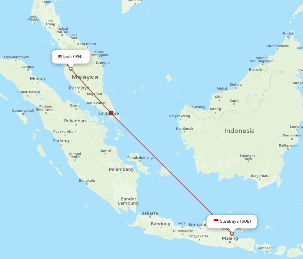 IPH to SUB flights and routes map