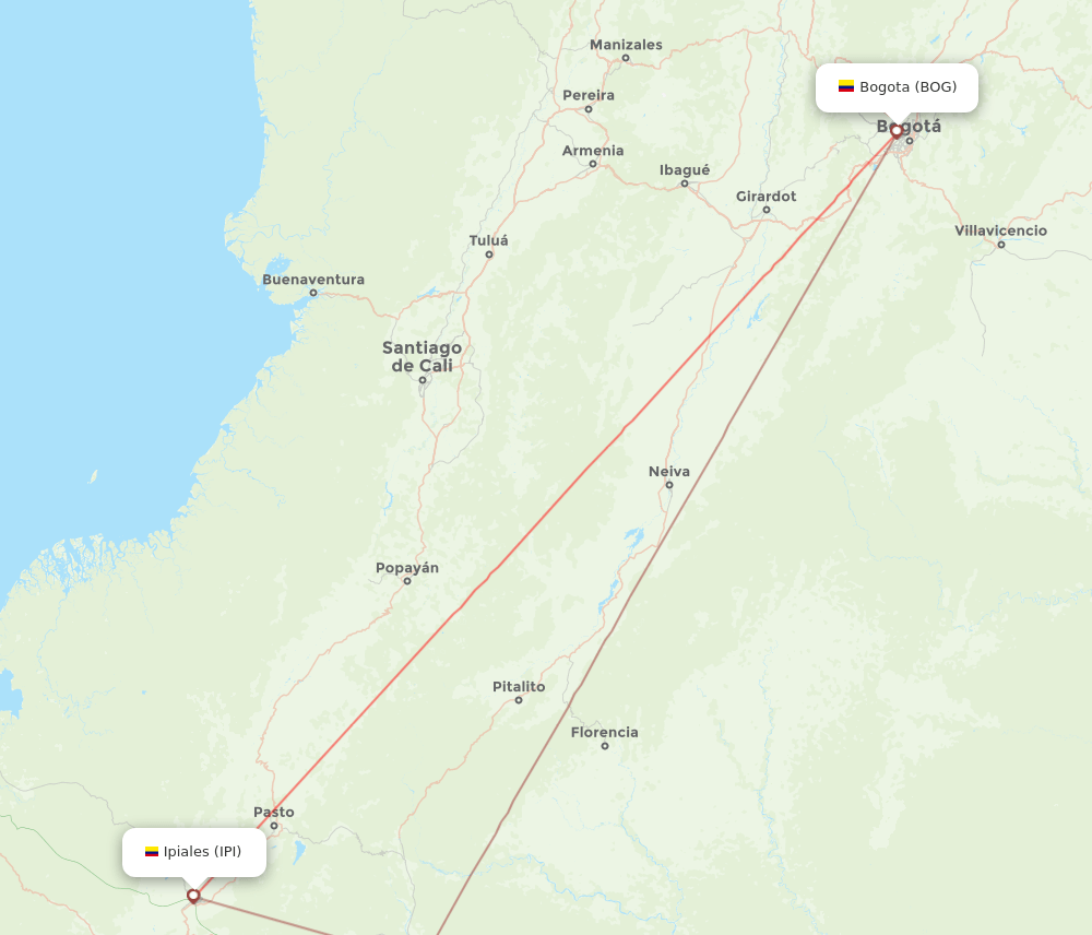 Ipiales - Bogota route map and flight paths
