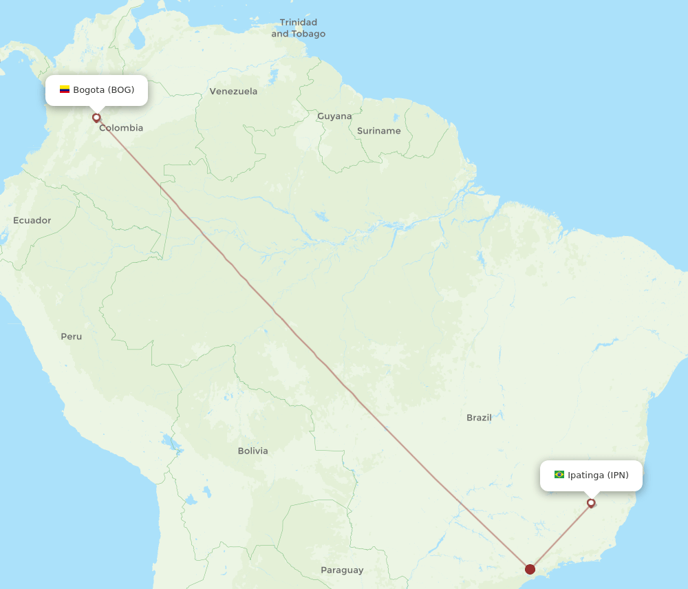 Ipatinga - Bogota route map and flight paths