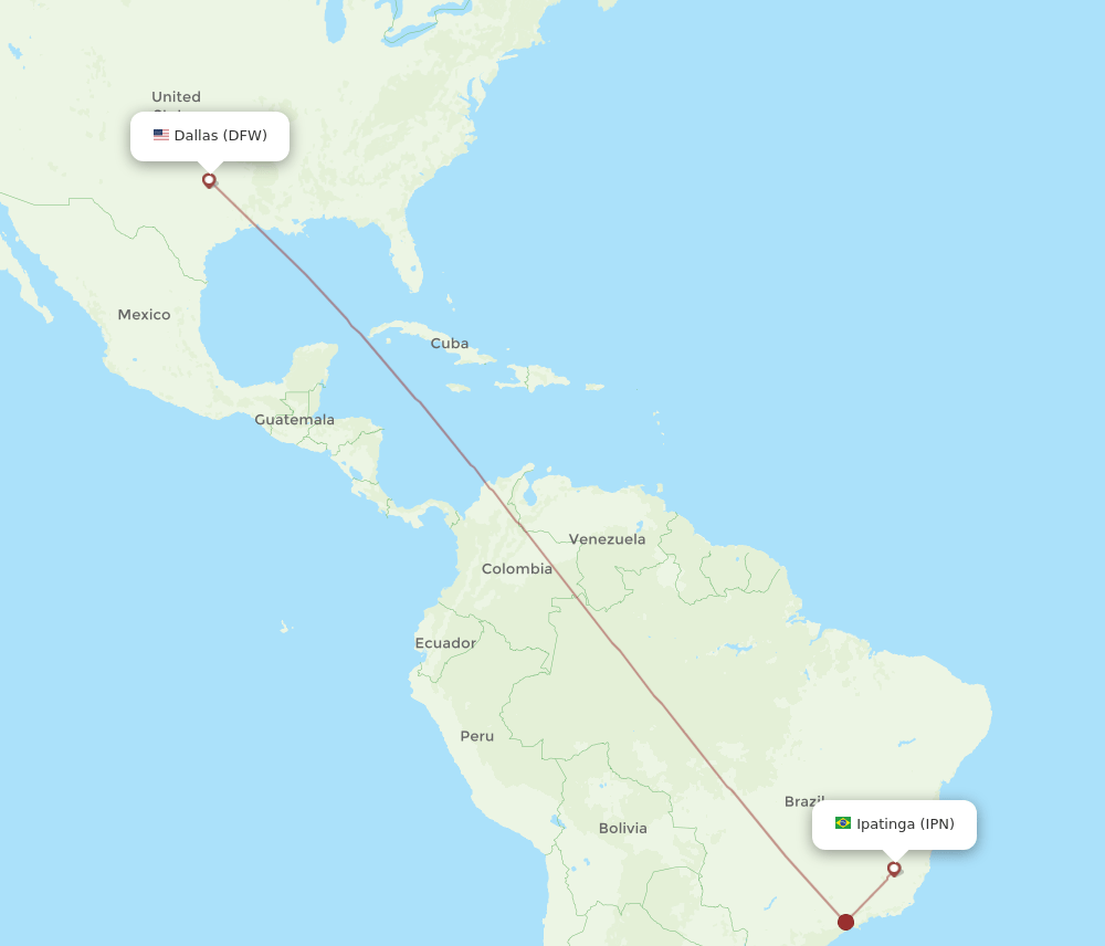 Dallas - Ipatinga route map and flight paths