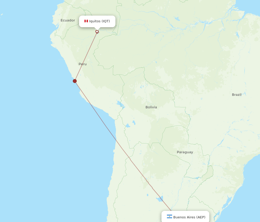 Buenos Aires - Iquitos route map and flight paths