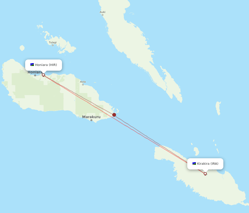 Kirakira - Honiara route map and flight paths