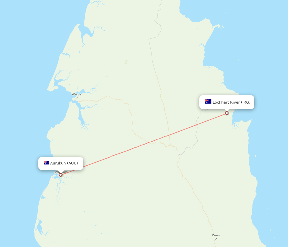IRG to AUU flights and routes map