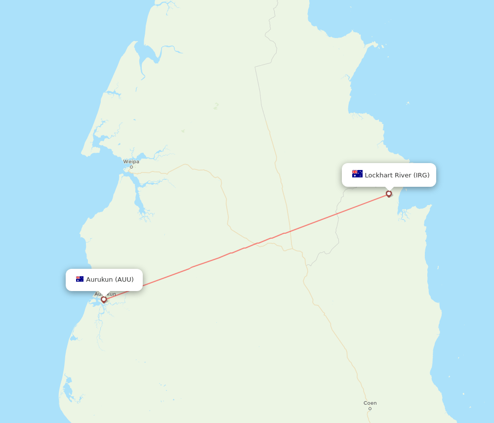 Lockhart River - Aurukun route map and flight paths