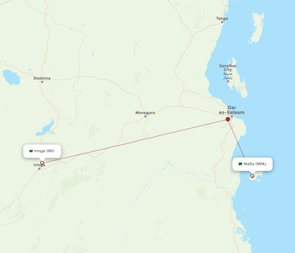 All flight routes from Iringa to - IRI MFA
