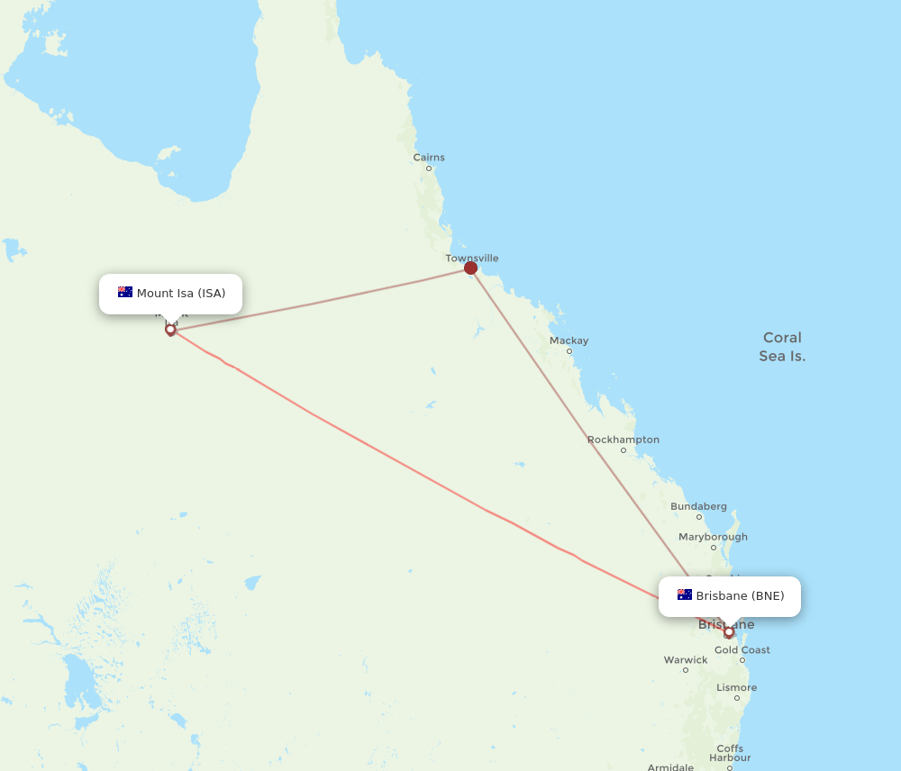 ISA-BNE flight routes