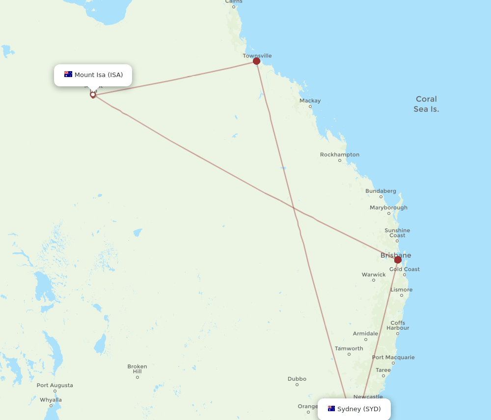 ISA to SYD flights and routes map