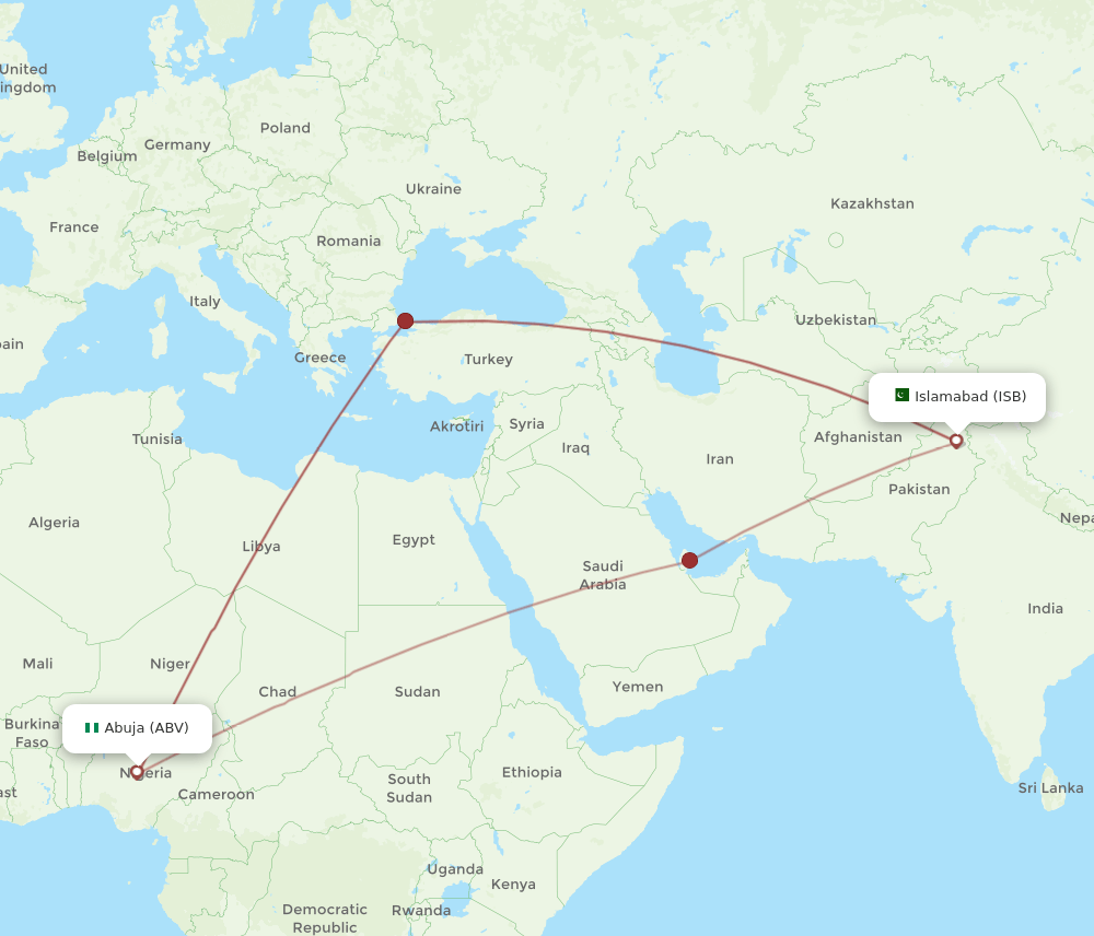 ISB-ABV flight routes