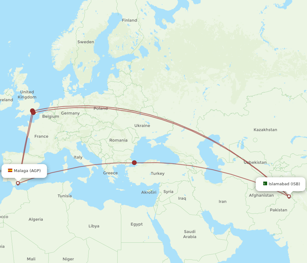 ISB to AGP flights and routes map