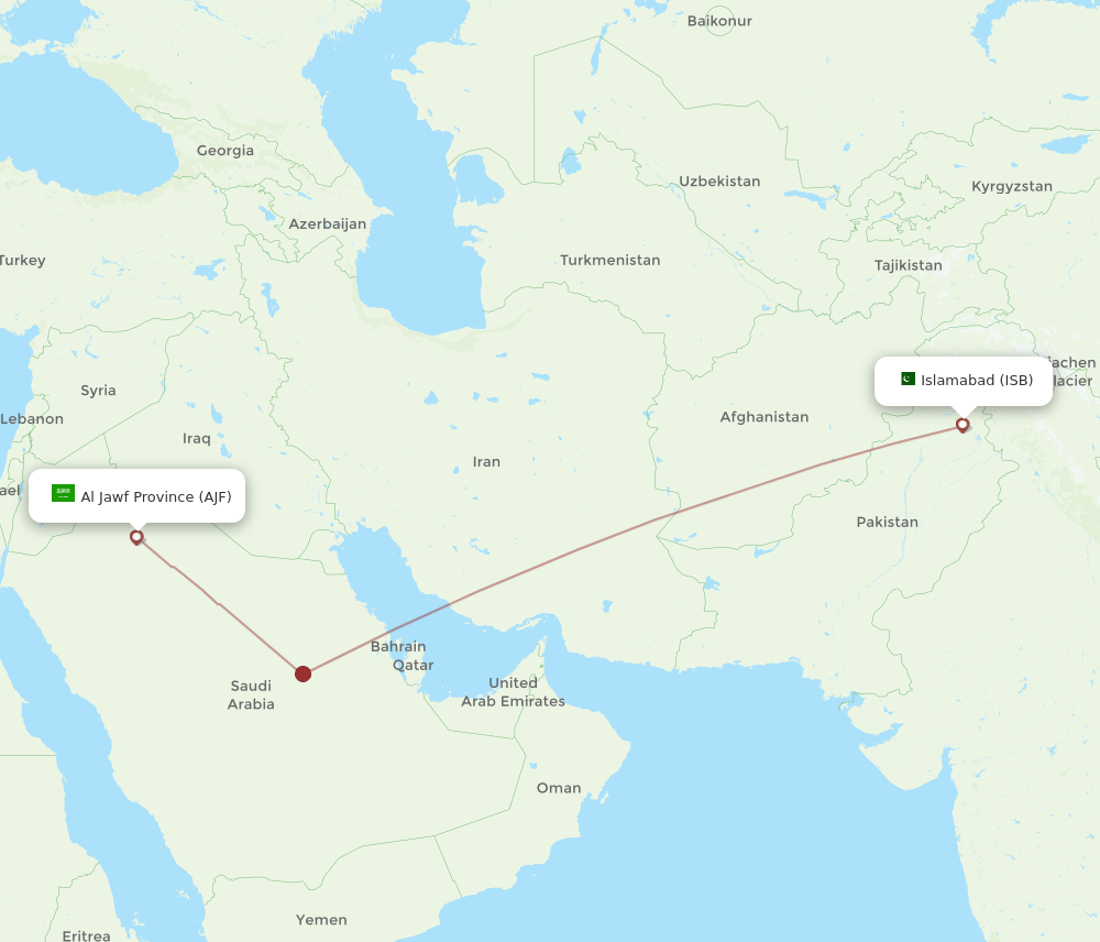 Jouf - Islamabad route map and flight paths