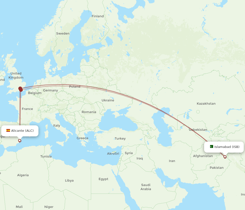 ISB-ALC flight routes