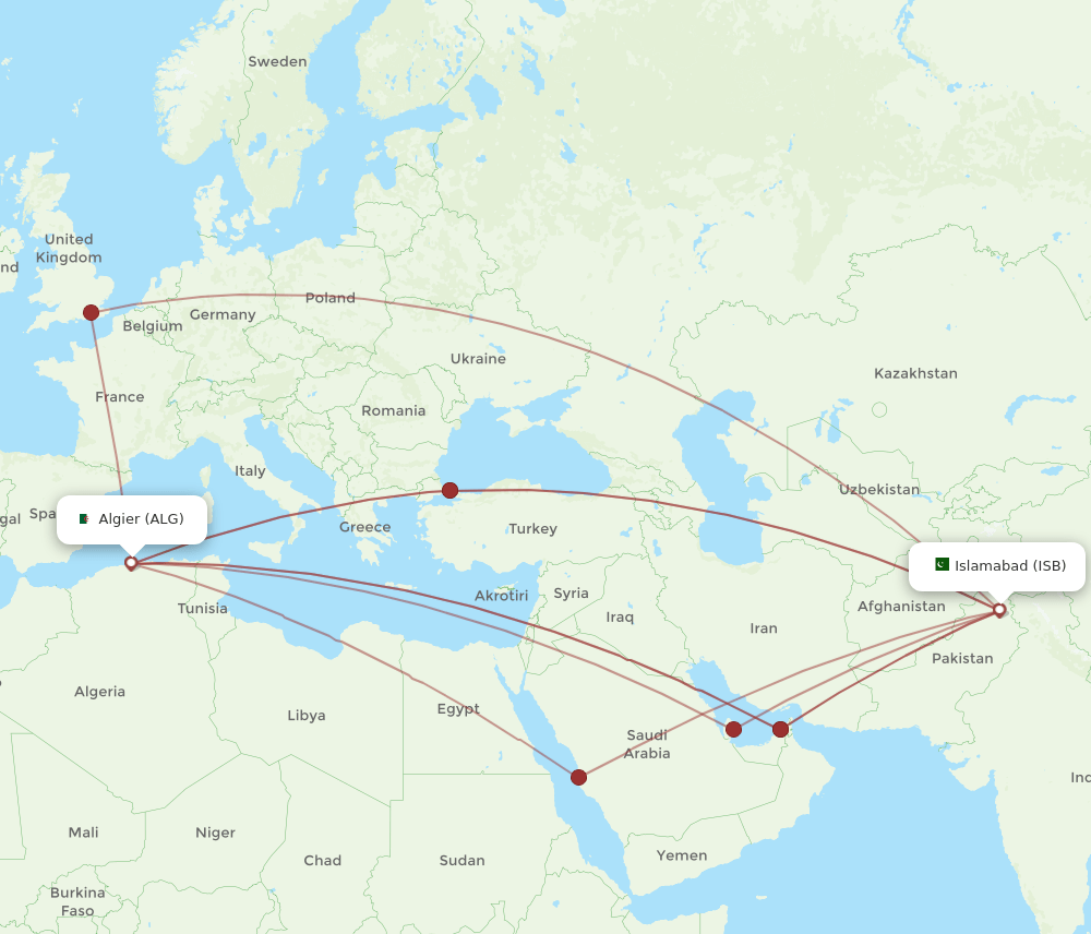 ISB-ALG flight routes