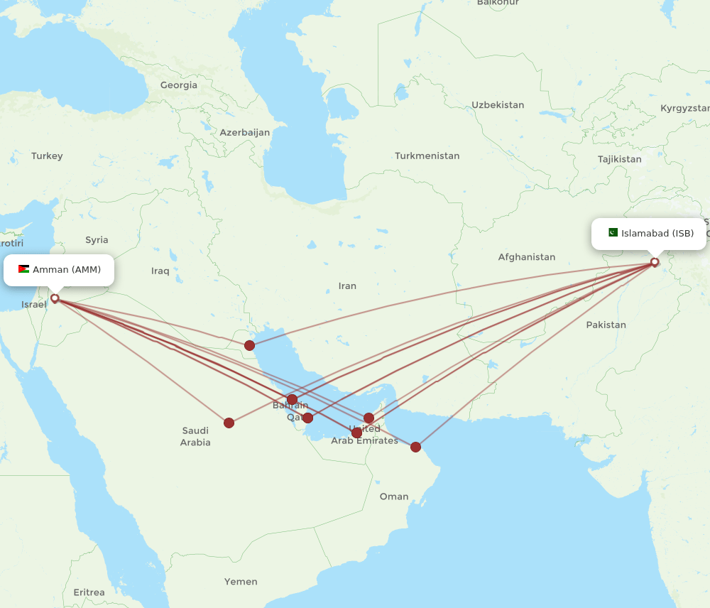 ISB to AMM flights and routes map