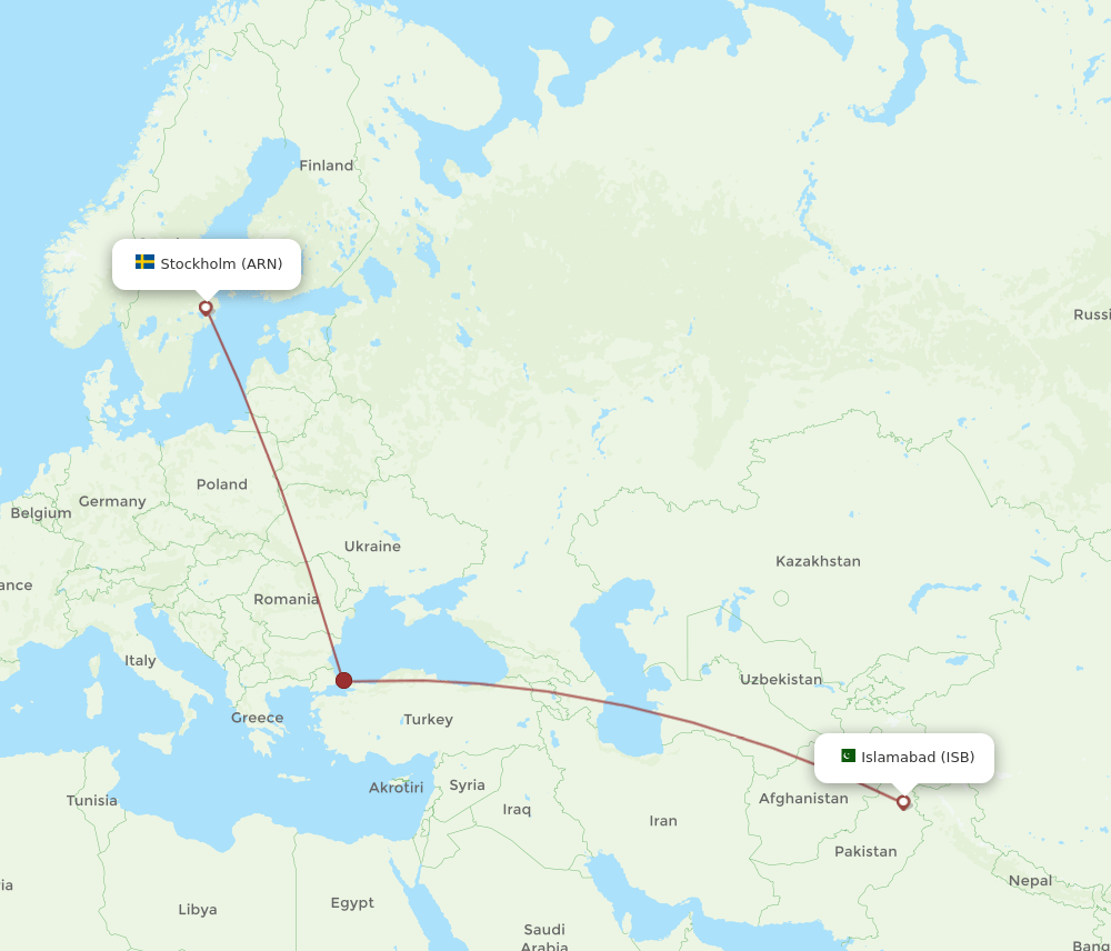 ISB to ARN flights and routes map