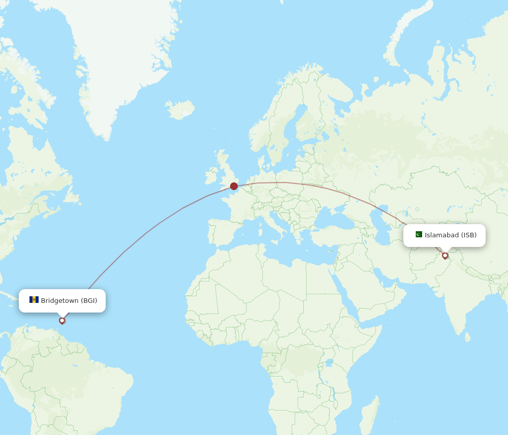ISB to BGI flights and routes map