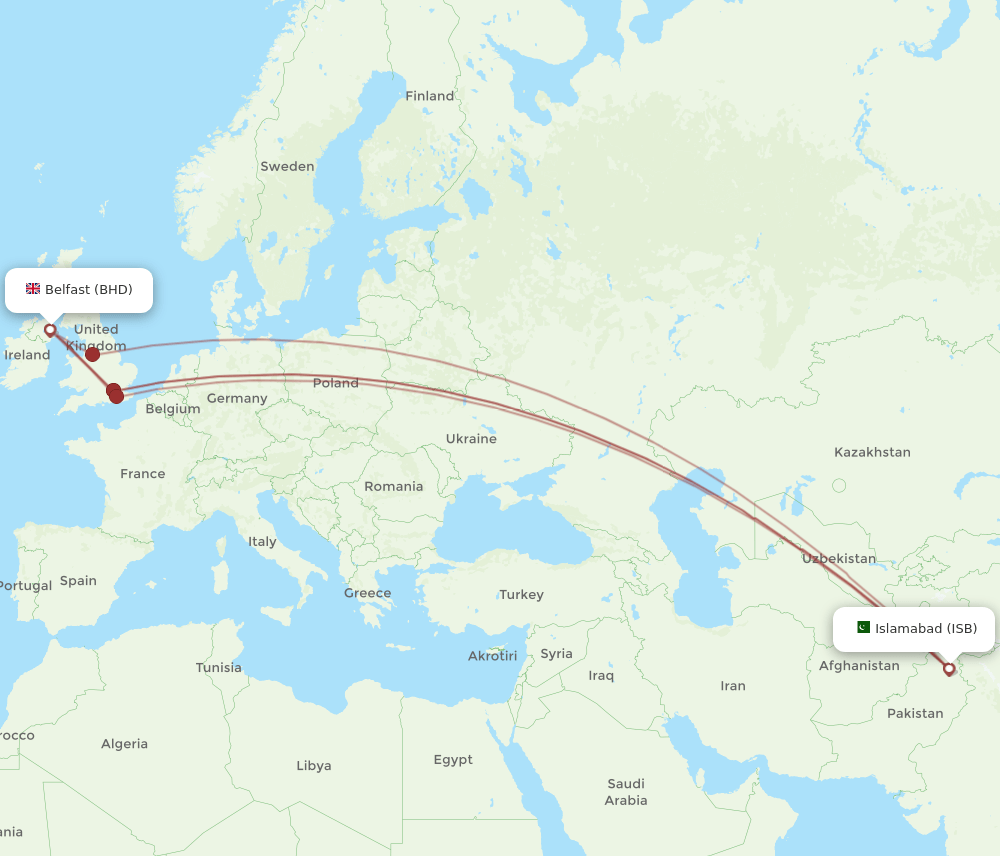 ISB-BHD flight routes