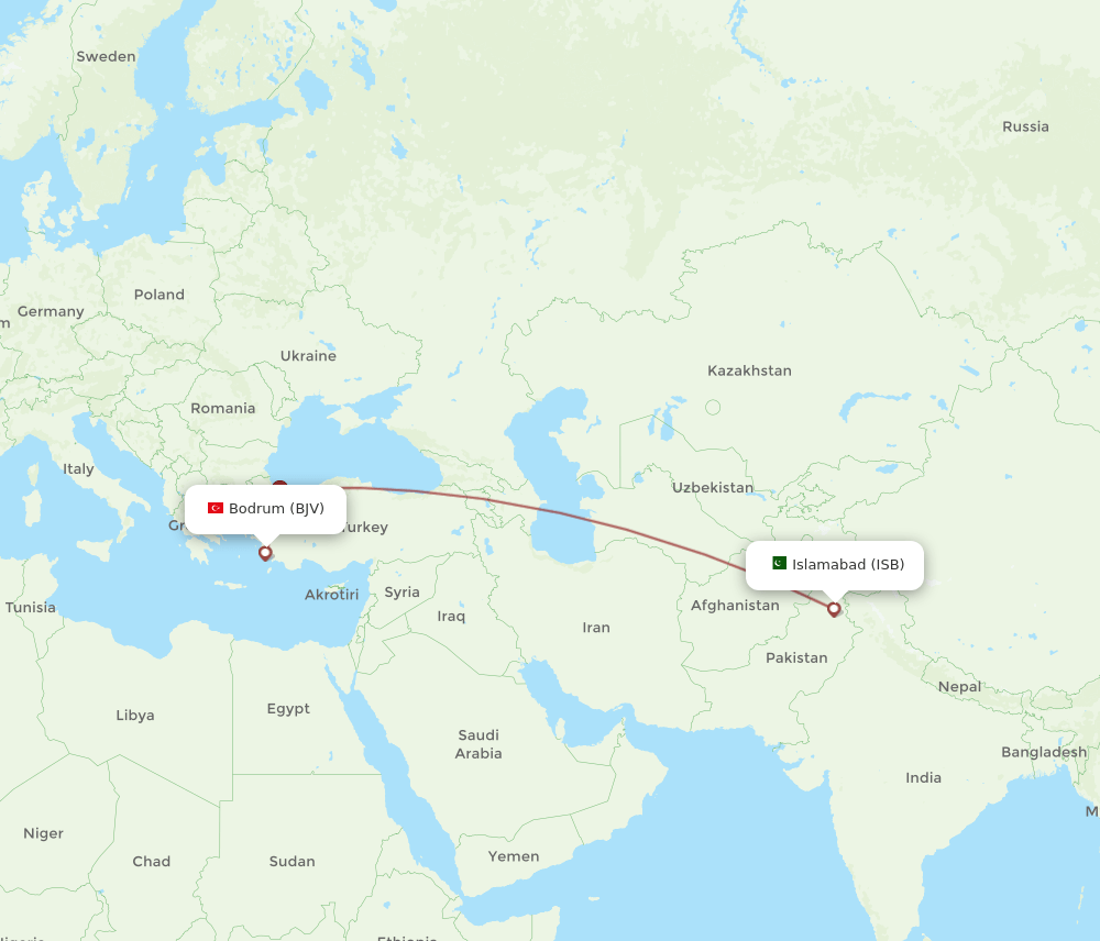 ISB-BJV flight routes