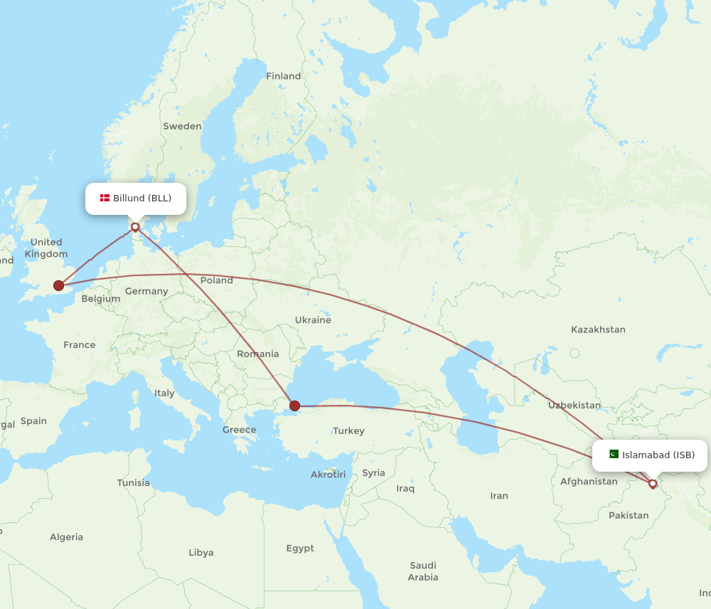 ISB-BLL flight routes