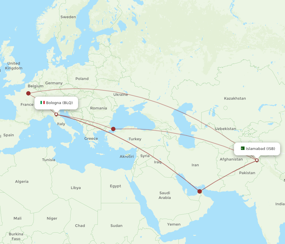 ISB-BLQ flight routes