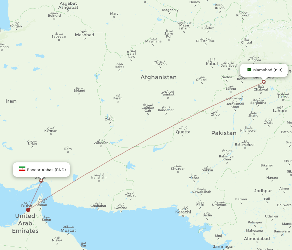 ISB to BND flights and routes map