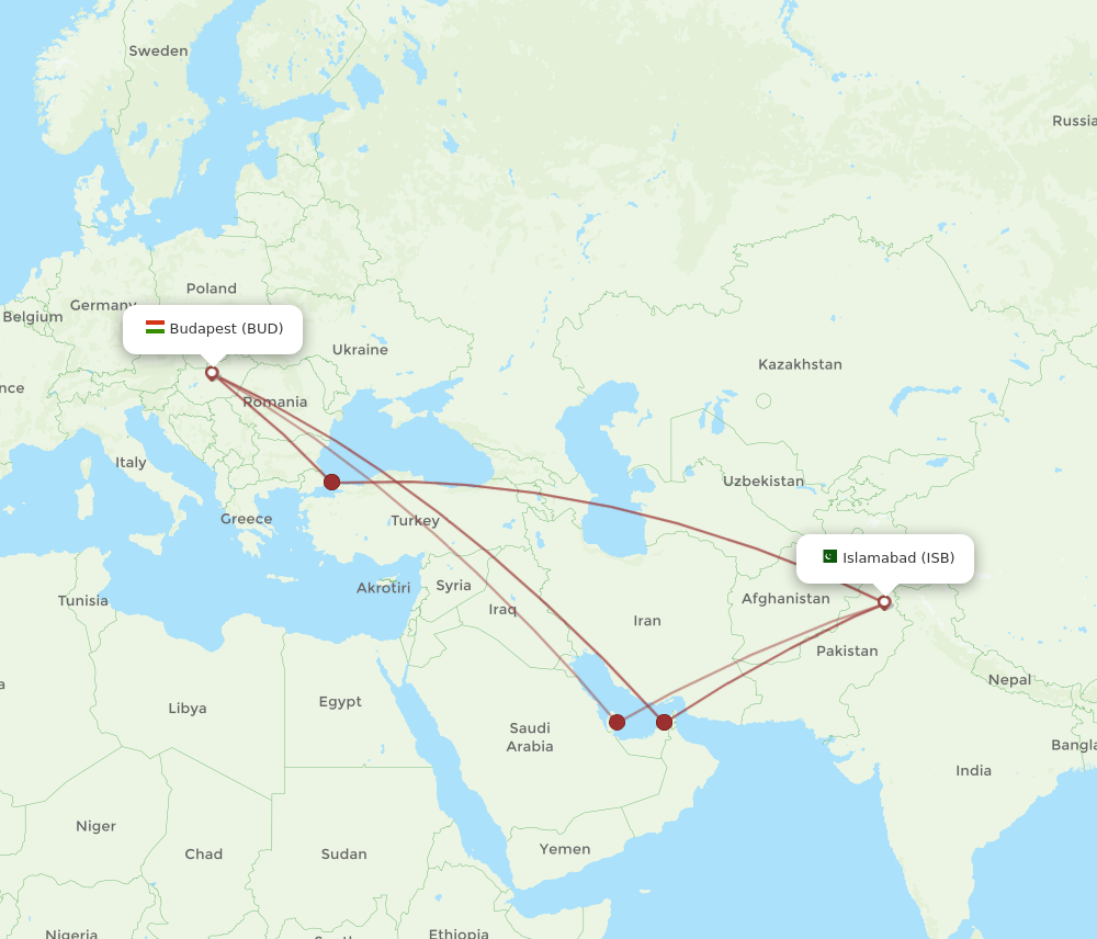 ISB-BUD flight routes