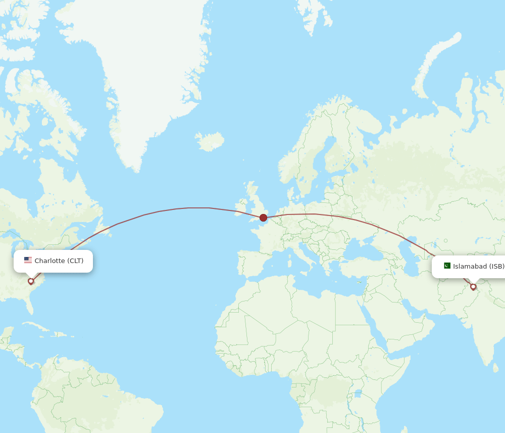 ISB-CLT flight routes