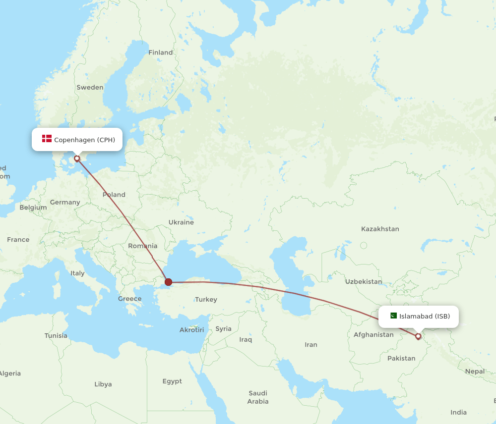ISB-CPH flight routes