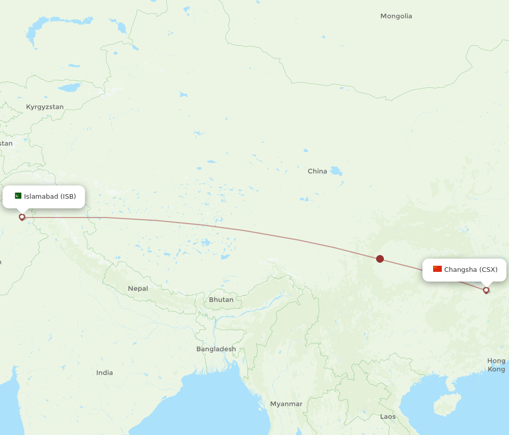 ISB to CSX flights and routes map