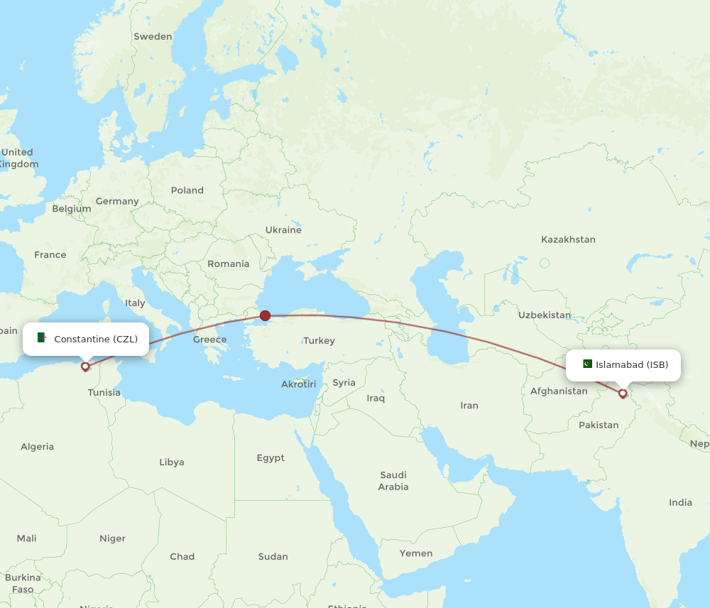 ISB-CZL flight routes