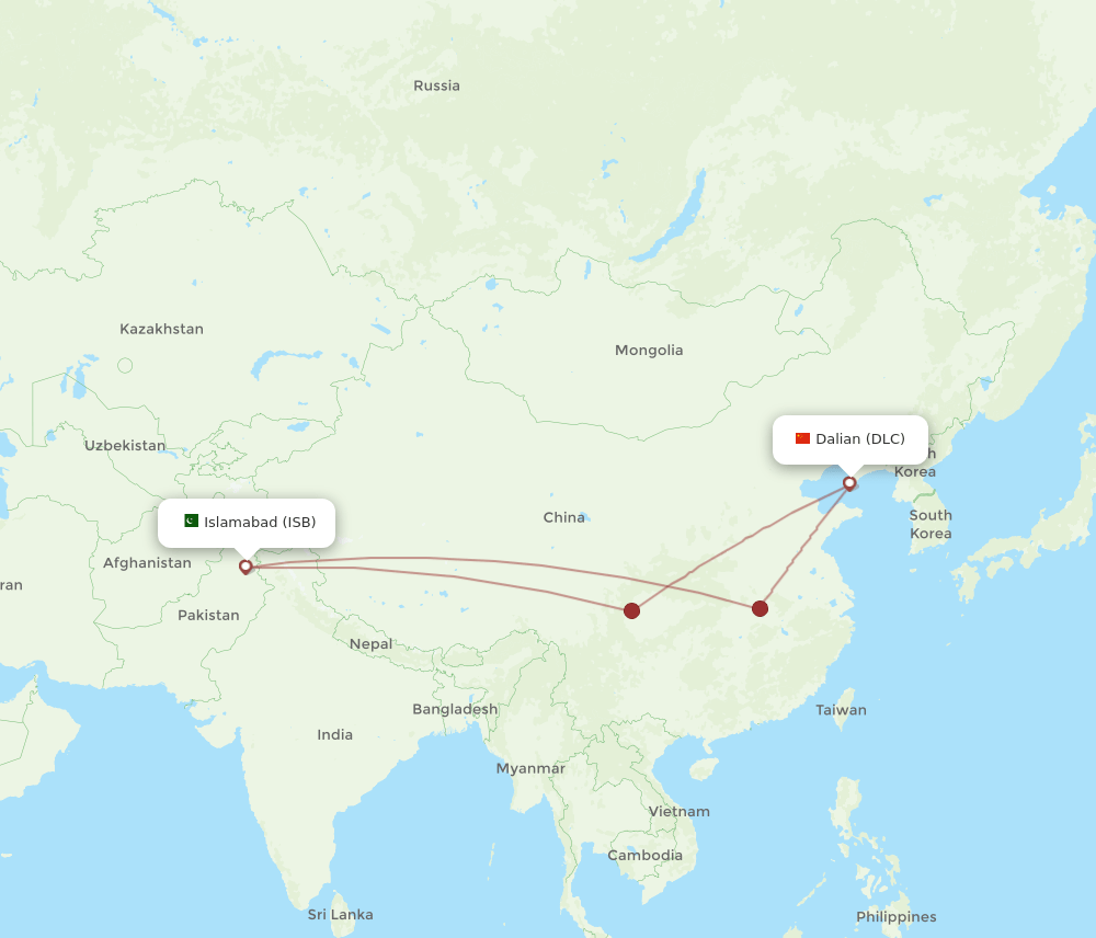 ISB to DLC flights and routes map