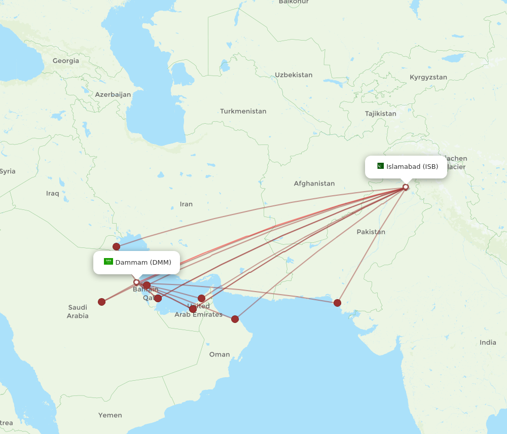 ISB to DMM flights and routes map