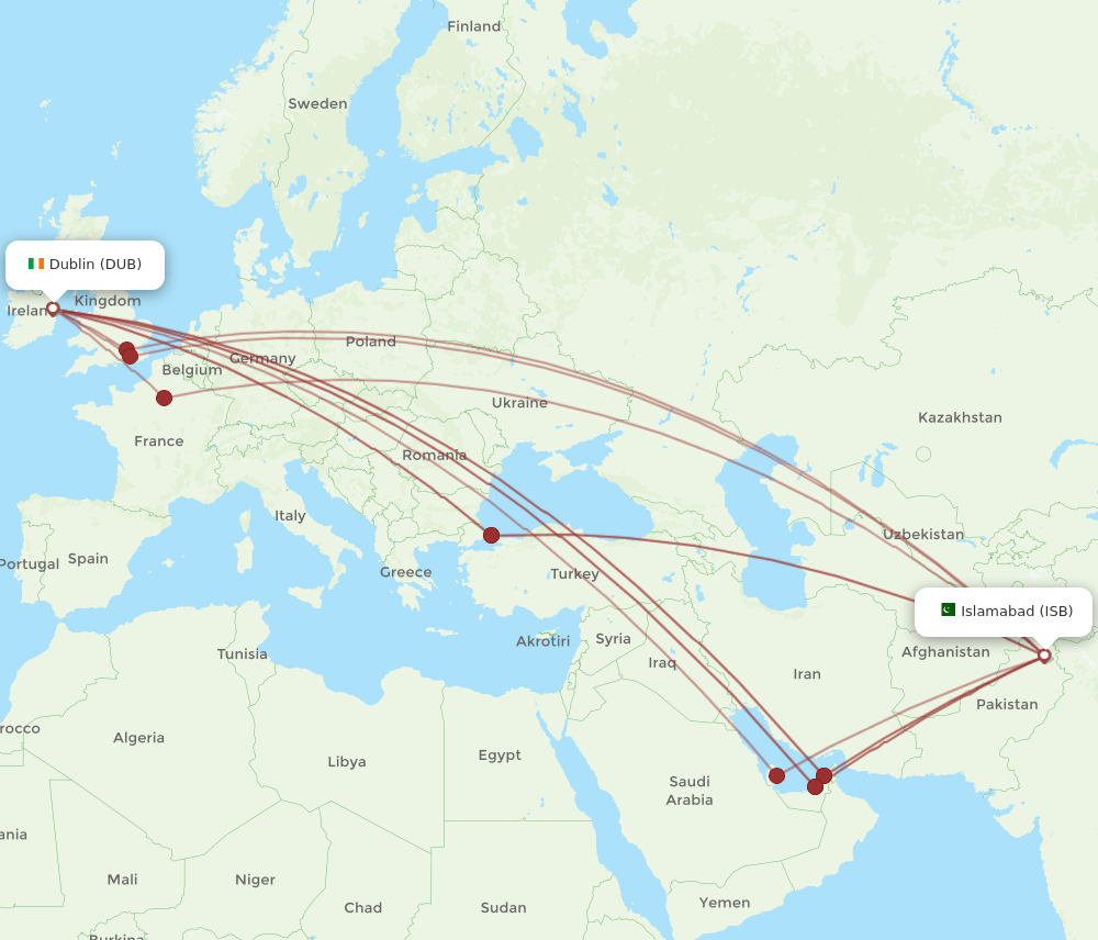 ISB-DUB flight routes