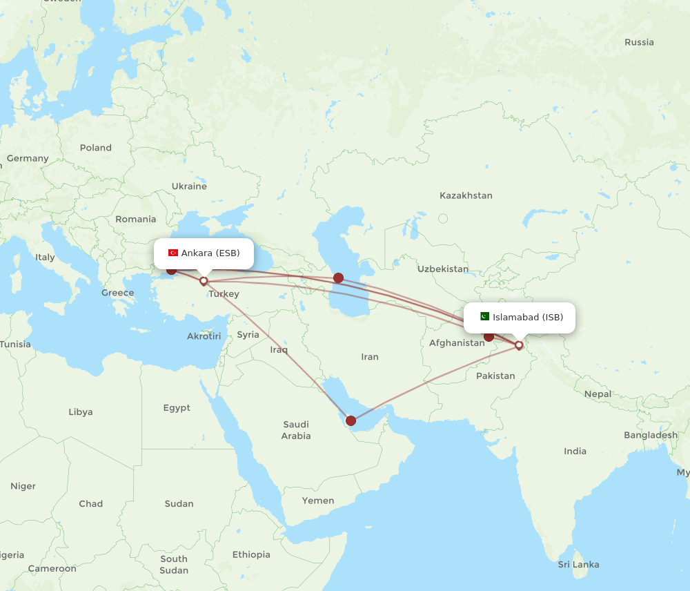 ISB-ESB flight routes