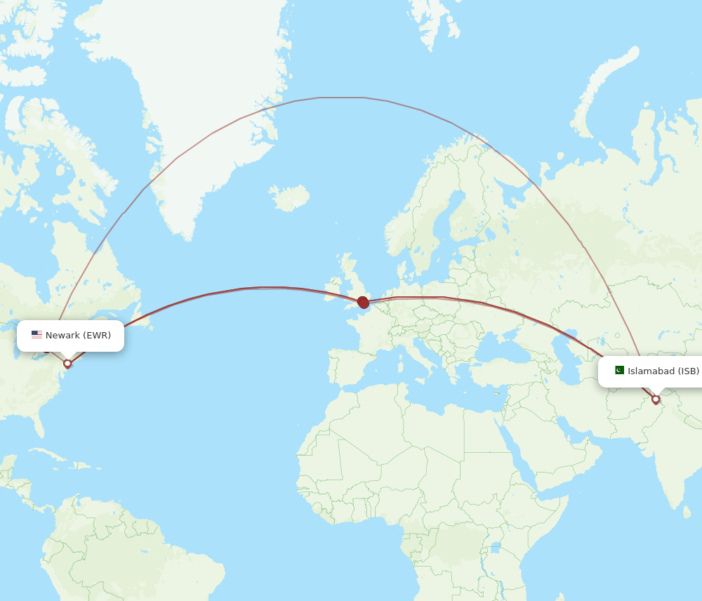 ISB-EWR flight routes