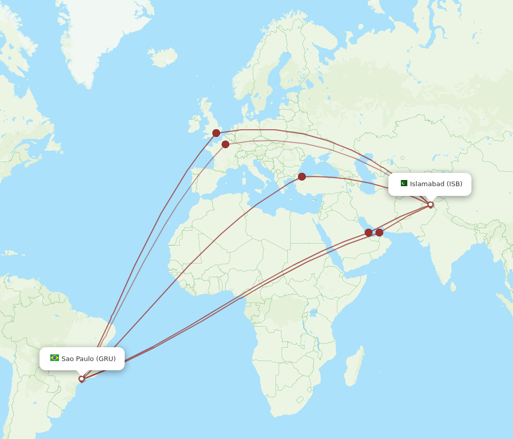 ISB-GRU flight routes
