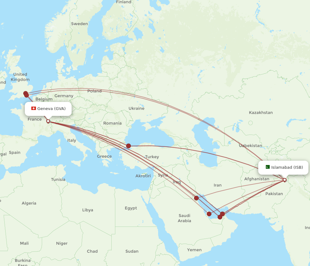 ISB to GVA flights and routes map