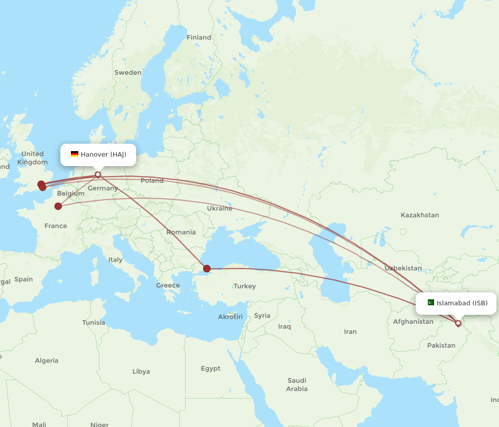 ISB-HAJ flight routes