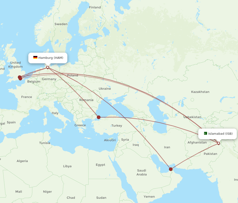 ISB-HAM flight routes