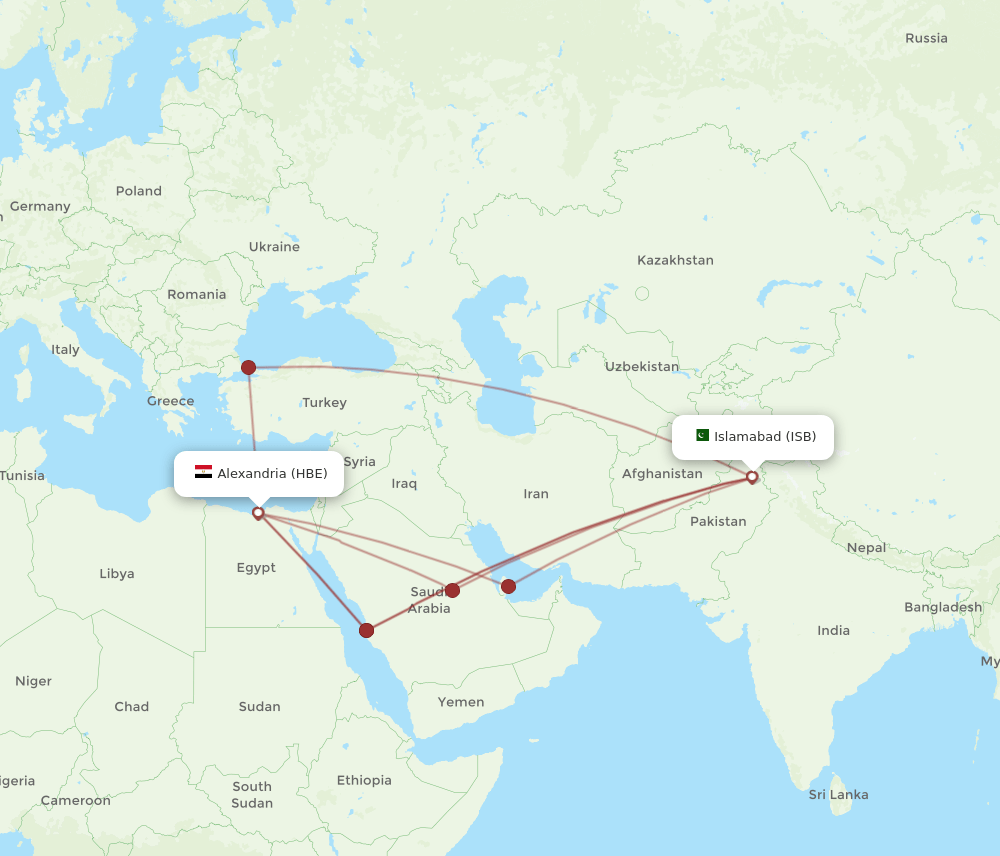 ISB-HBE flight routes