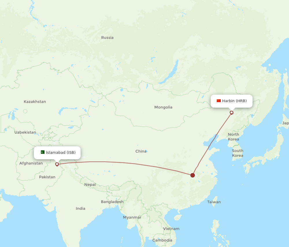 ISB-HRB flight routes