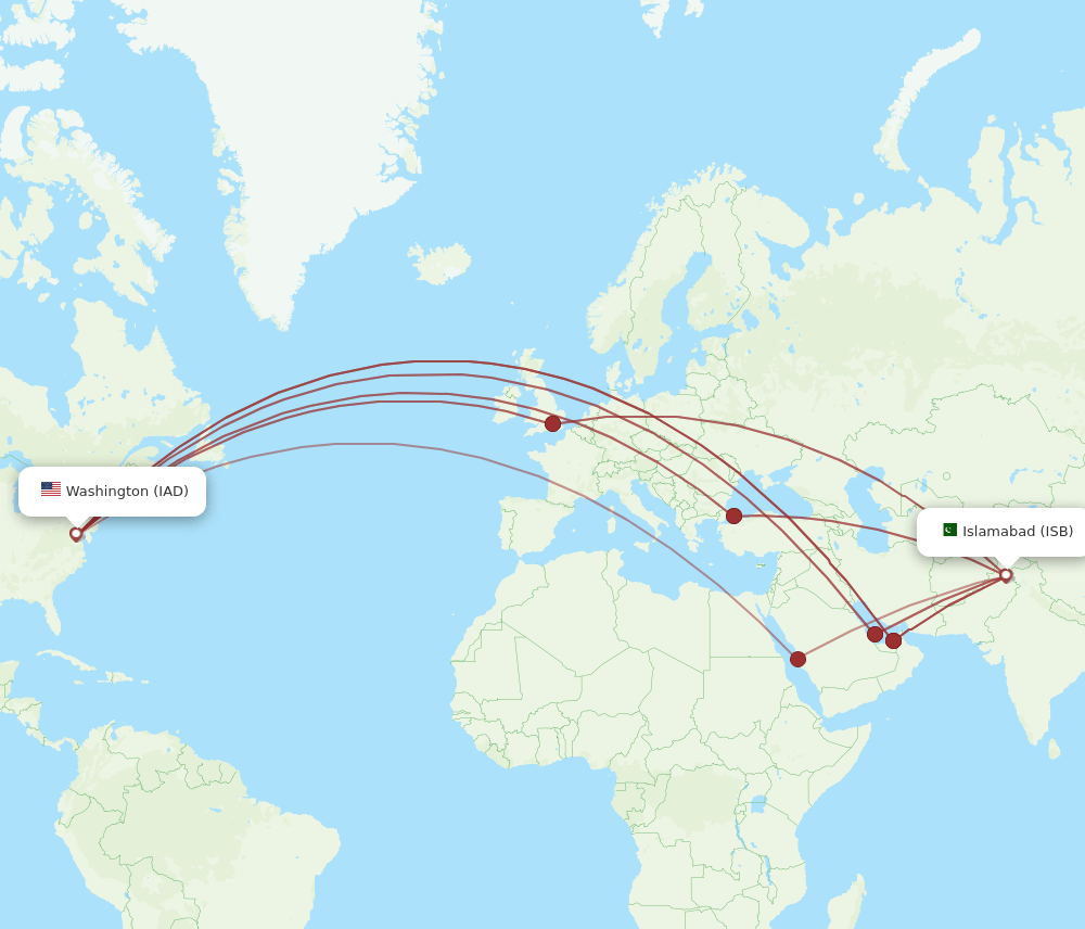 ISB-IAD flight routes
