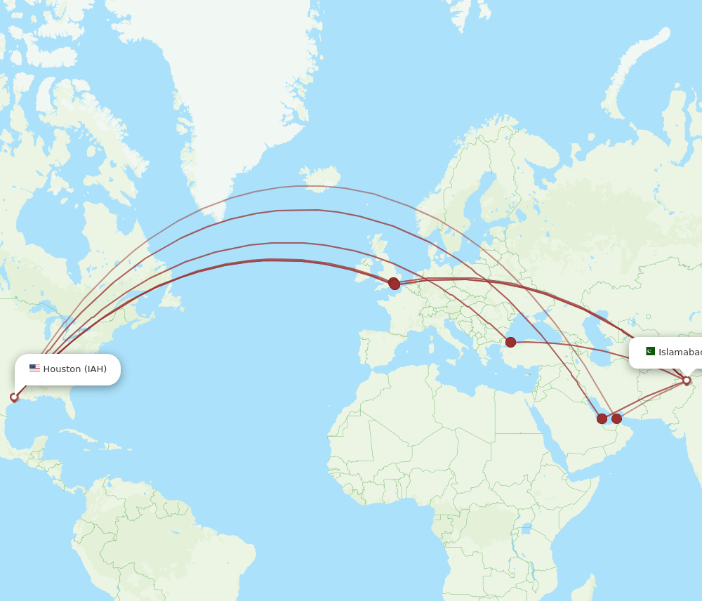 ISB-IAH flight routes