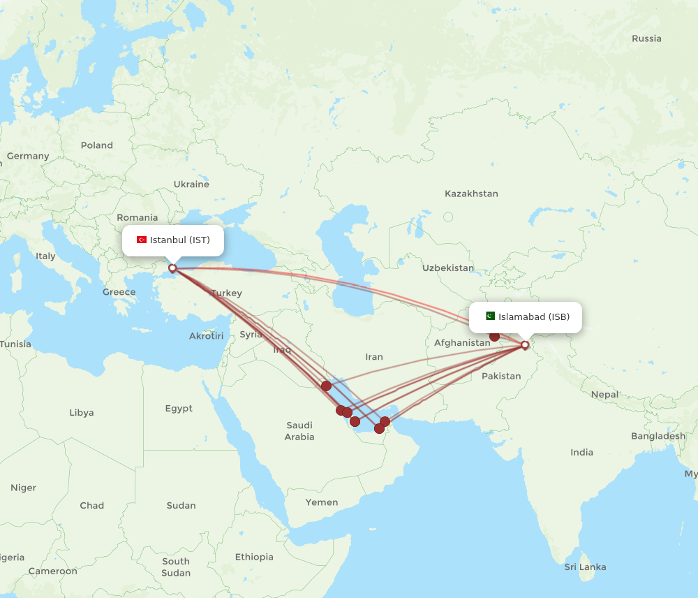 ISB-IST flight routes