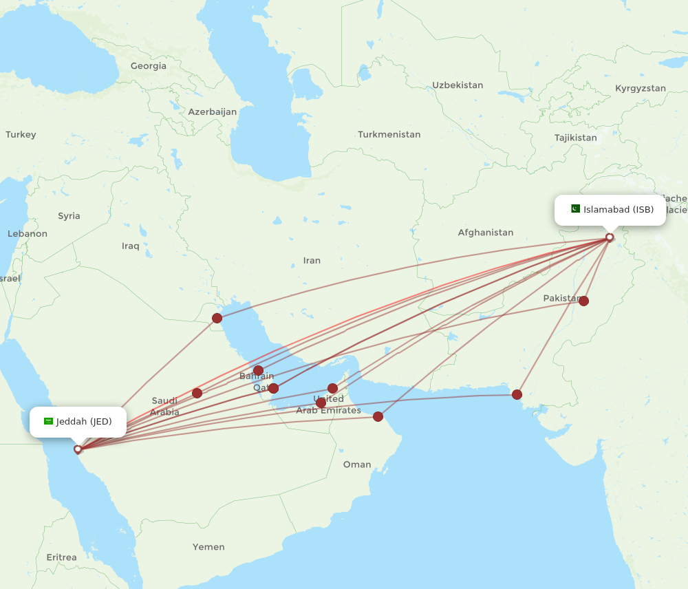 ISB to JED flights and routes map