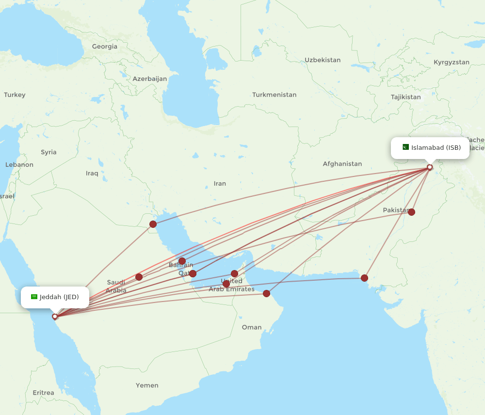 ISB-JED flight routes